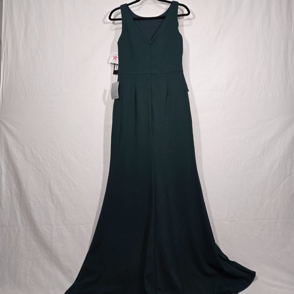 BETSY ADAM "Christine" PINE Scuba Crepe Ruffle Bow Slit Formal Gown Dress Size 8 - Picture 5 of 17